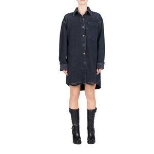 AGOLDE Mazie Denim Jean Shirt Dress Womens XL Black Button Down Long Sleeve Mini